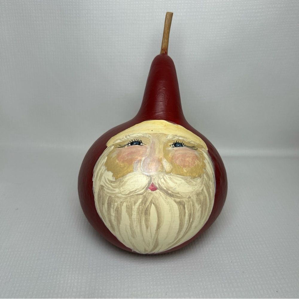 Santa Claus Gourd Hand Painted Christmas Folk Art Decor 8”